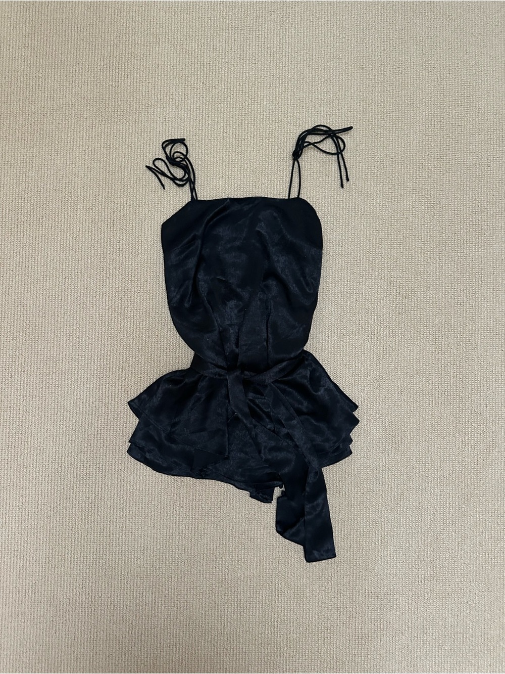Endless Rose Black Satin Tie-Waist Romper with Shoulder Ties